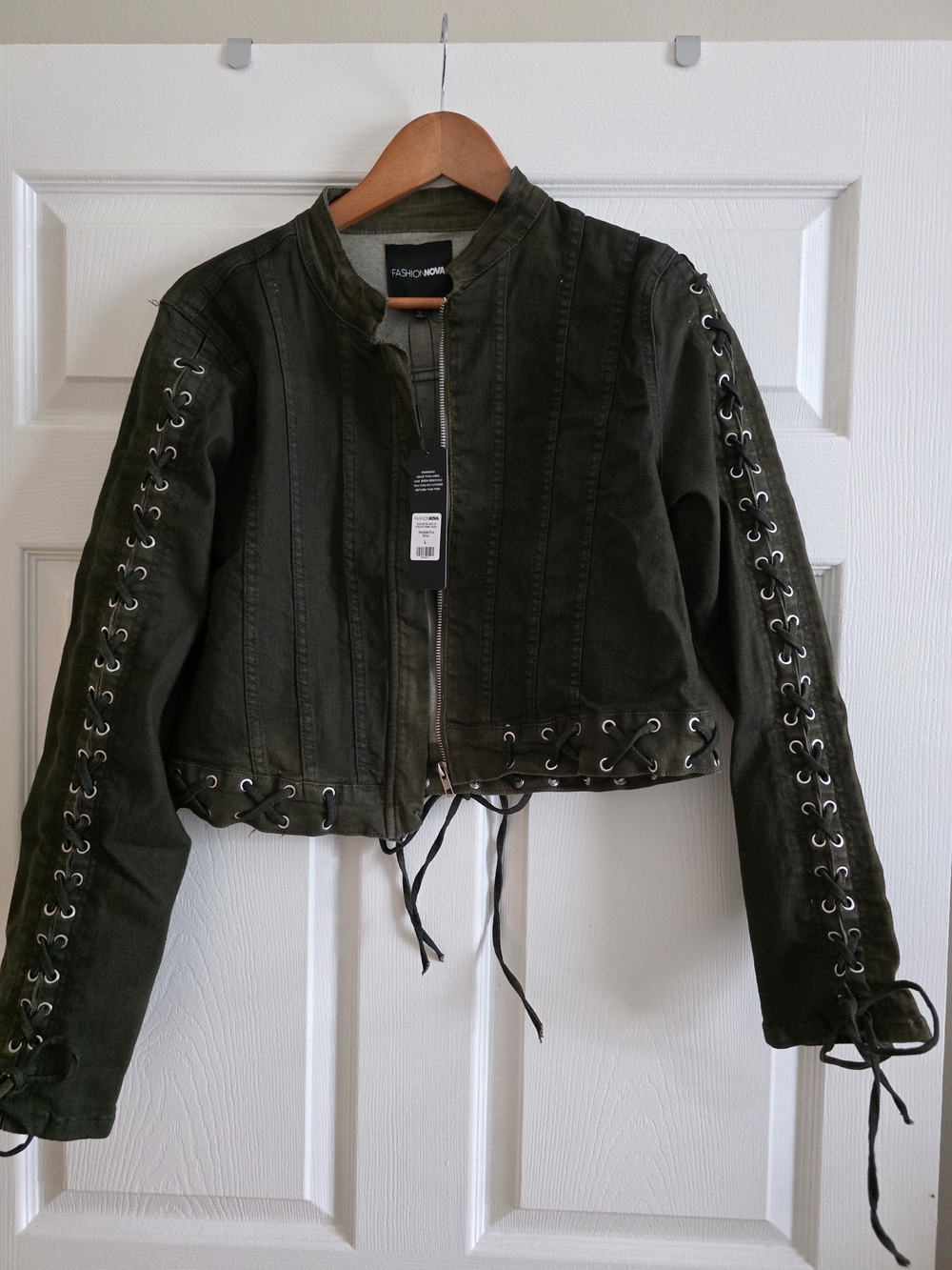 Fashion Nova Women’s Olive Lace-Up Cropped Jacket